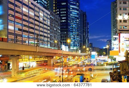 HongKong downtown busy traffic night, kwun tong