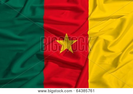 Cameroun flag on a silk drape waving