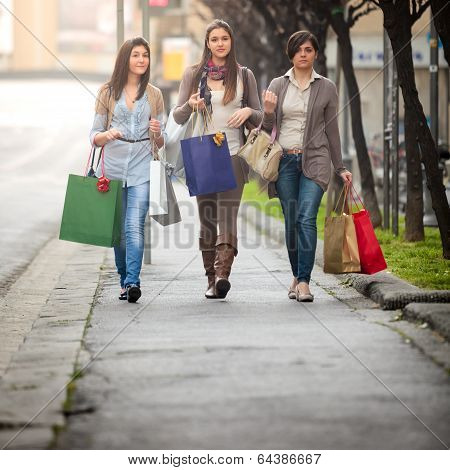 Happy Girls Doing Shopping