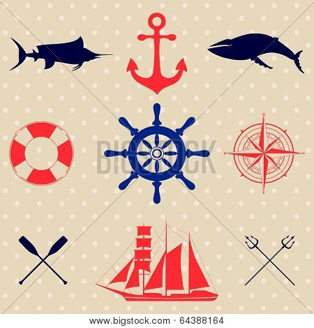 Vector set of decorative sea elements