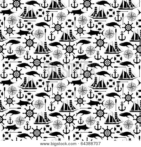 Seamless pattern with sea elements