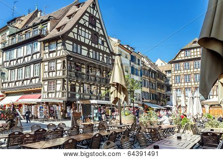 STRASBOURG, FRANCE - APRIL 16: STREET IN THE CITY  CENTER. Strasbourg's historic center APRIL 16, 2014 2014 Strasbourg is the most popular tourist destination in France.