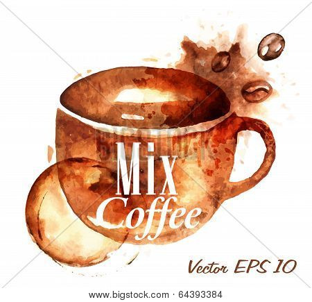 Cup drawn with poured coffee