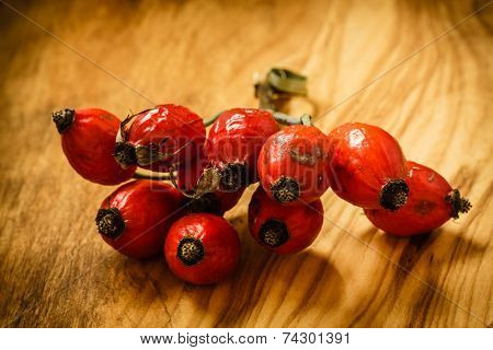 Hawthorn On Wooden Table Background