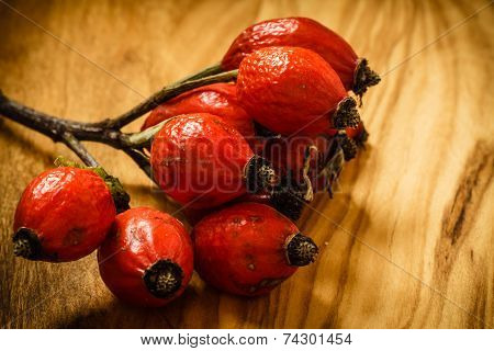 Hawthorn On Wooden Table Background