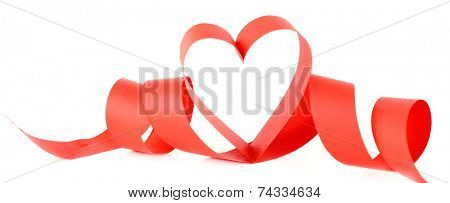 Heart shaped red paper ribbon isolated on white