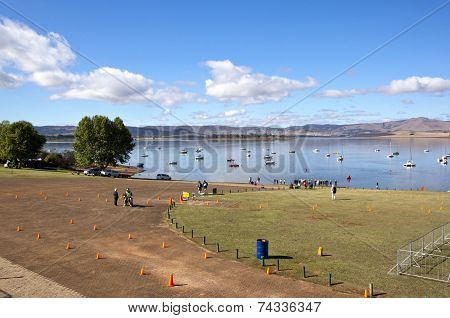 Orange Cones Marking Course Of Triathlon At Midmar Dam