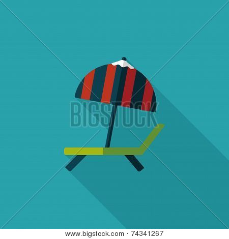 Lounger Beach Sunbed Chair Flat Icon With Long Shadow