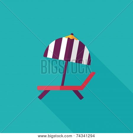 Lounger Beach Sunbed Chair Flat Icon With Long Shadow