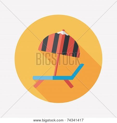 Lounger Beach Sunbed Chair Flat Icon With Long Shadow