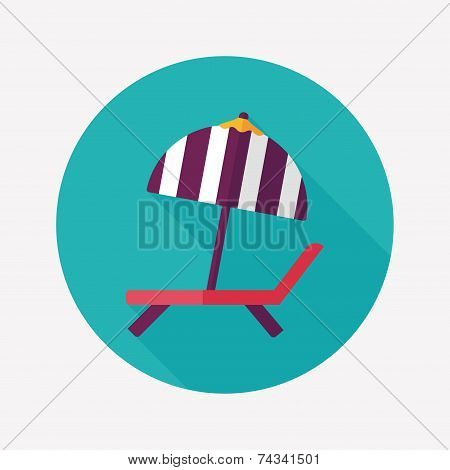 Lounger Beach Sunbed Chair Flat Icon With Long Shadow