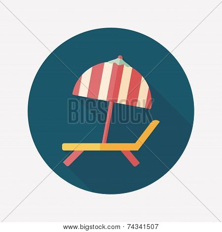 Lounger Beach Sunbed Chair Flat Icon With Long Shadow