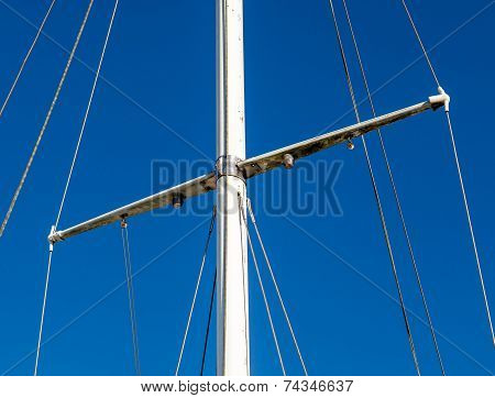 Detail Shot Of Sailing Boat Poles (mainmast Or Sprit) In Marina.