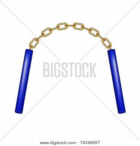 Nunchaku connected by gold chain