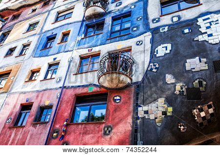 VIENNA, AUSTRIA-July 3 : view of Hundertwasser house on July 3, 2014. Beautiful Hundertwasser house in Vienna, Austria, Europe
