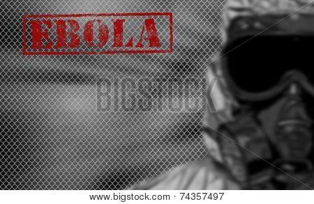 Red Word Ebola On Black And White Background.
