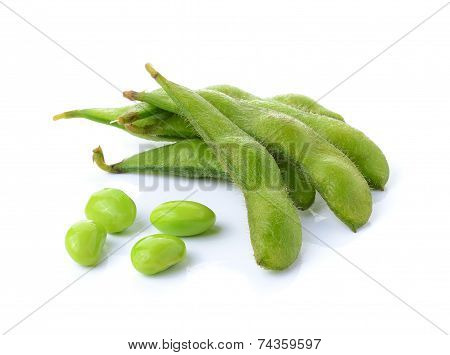 Green Soybeans On White Background