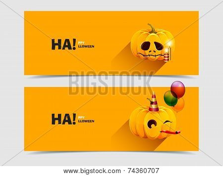 Halloween pumpkin with balloons and candles