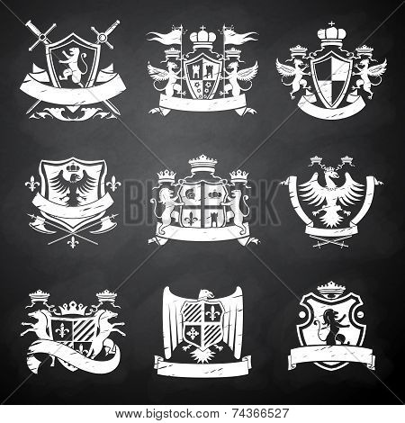 Heraldic chalkboard emblems