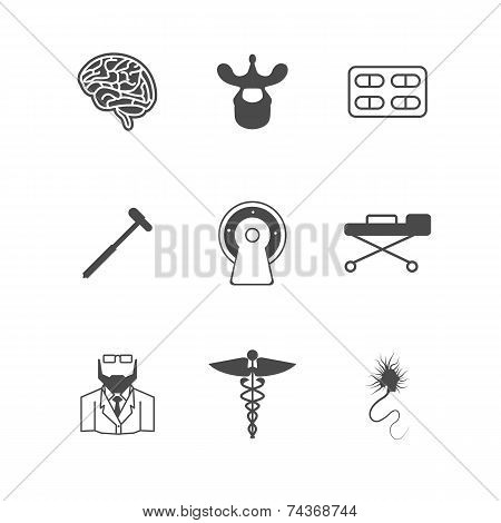 Black vector icons for neurology