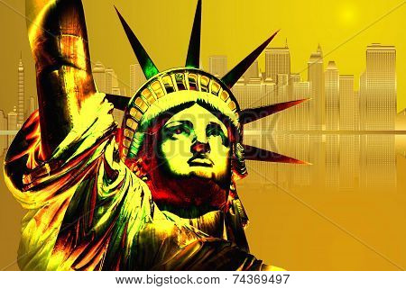 Golden Statue of Liberty and golden New York