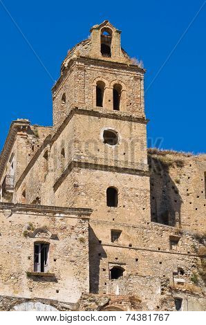 Panoramic view of Craco. Basilicata. Southern Italy.