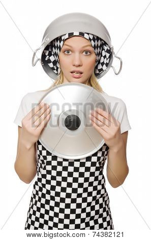 Woman cook isolated on the white background