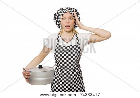 Woman cook isolated on the white background