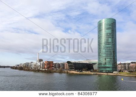 Westhafen Tower In The Harbor Area In Frankfurt At River Main