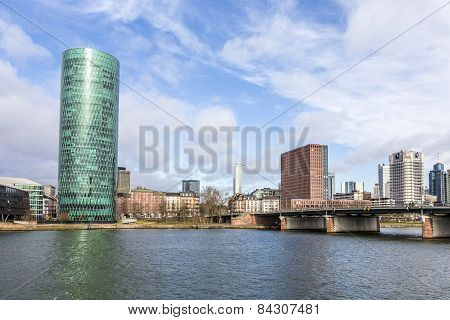 Westhafen Tower In The Harbor Area In Frankfurt At River Main