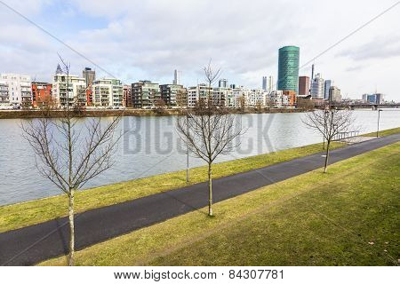 Westhafen Tower In The Harbor Area In Frankfurt At River Main