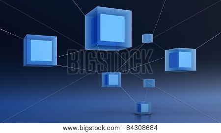 render of abstract cubes, illustration of 3d network