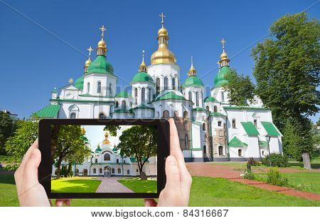 Tourist Taking Photo Of Saint Sophia Of Kiev