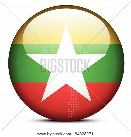 Map With Dot Pattern On Flag Button Of Republic The Union Myanmar