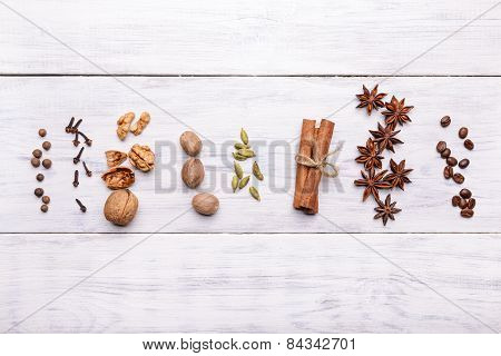 Spices For Mulled Wine Glintwine On Wooden Background