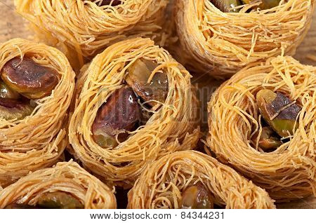 Eastern dessert baklawa with pistachio nuts