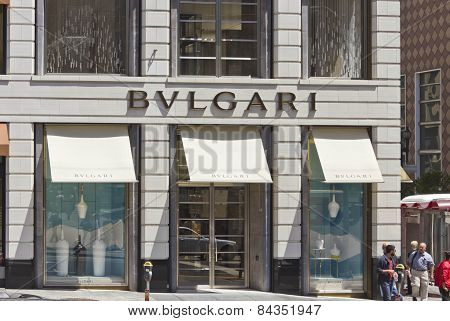 Union Square In Downtown San Francisco, View Of The  Bulgari Shop