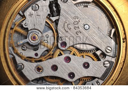 Old Watch Gears Close Up