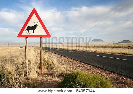 Sign warning drivers that Oryx are present on the road.