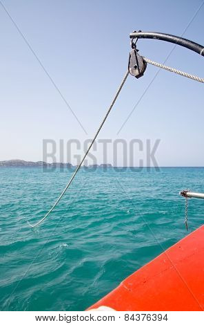 Red boat anchor rope