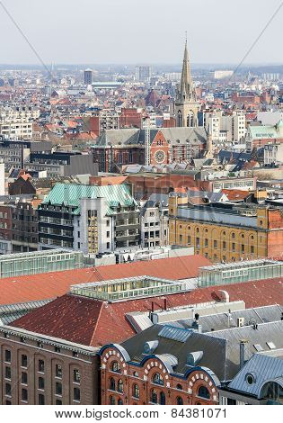 View On The Center Of Antwerp, Belgium, With The Church Of Saint Anthony Of Padua At The Paardenmark