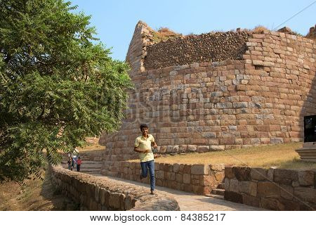 Delhi, India - November 4: Unidentified Boy Runs At Tughlaqabad Fort On November 4, 2014 In Delhi, I