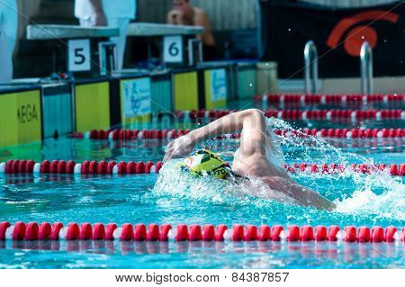 Lecco  (italy) - February 19:    Mattia Schirru  ( Italy) Performing  200 Mt Freestyle In Italian  S