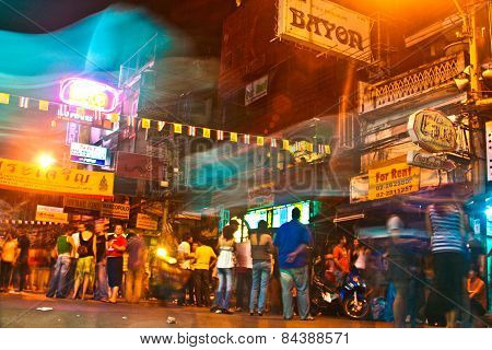 Traveler And Local People Have Party In The Khao San Road