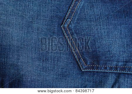 Closeup Detail Of Blue Denim Pocket