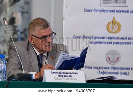 ST. PETERSBURG, RUSSIA - JUNE 22, 2015: Deputy of Legislative Assembly of St. Petersburg, professor Alexey Vorontsov during the St. Petersburg scientific forum "Nanostructures: physics and technology"