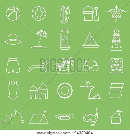 Beach Line Icons On Green Background