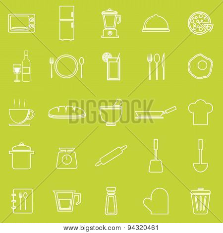 Kitchen Line Icons On Green Background