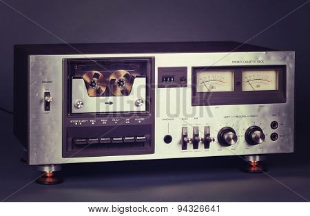 Vintage stereo cassette tape deck player recorder
