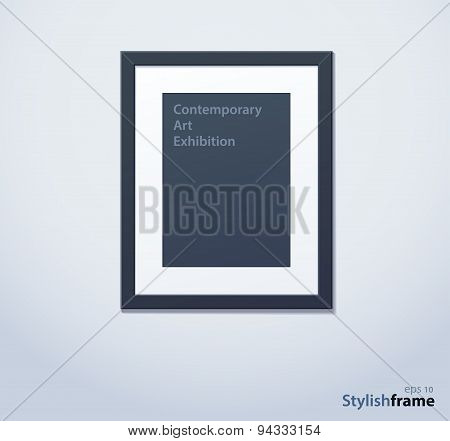 Stylish black photoframe with mount. Vector illustration